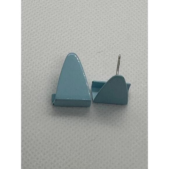 Triangle Geometry Baby Blue Pierced Post Back Stud Earrings - Picture 9 of 10
